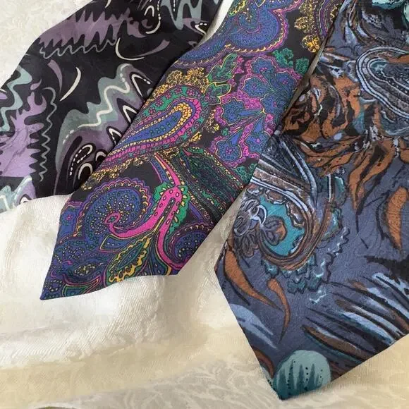 3 Vintage Abstract Purple & Blue Silk Neckties Floral Geometric Men’s Tie Lot - Picture 9 of 12